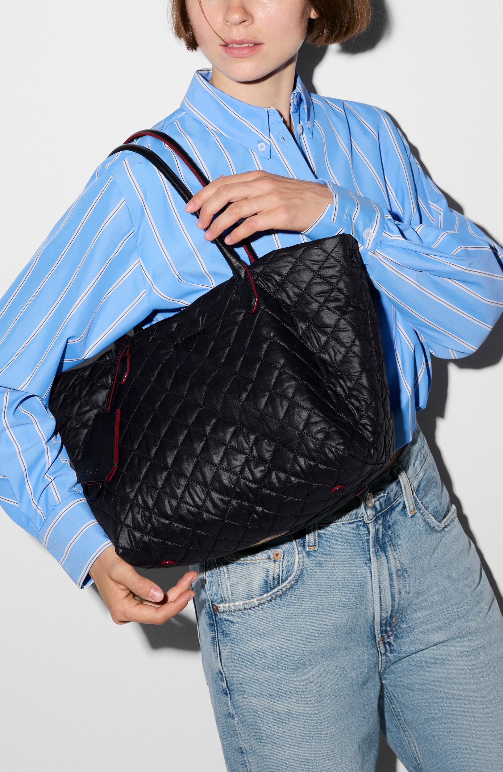 Daily Small Quilted Nylon Tote, Alternate, color, BLACK