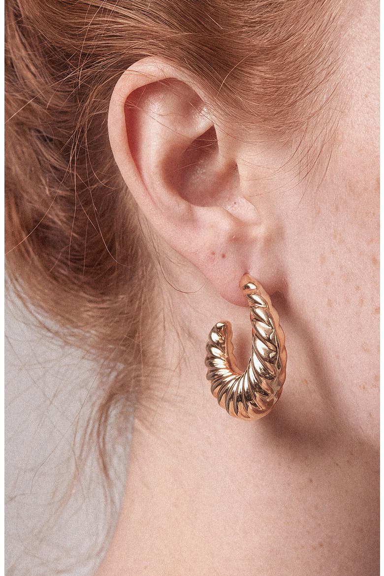 Ribbed Moon Hoop Earrings, Alternate, color, GOLD