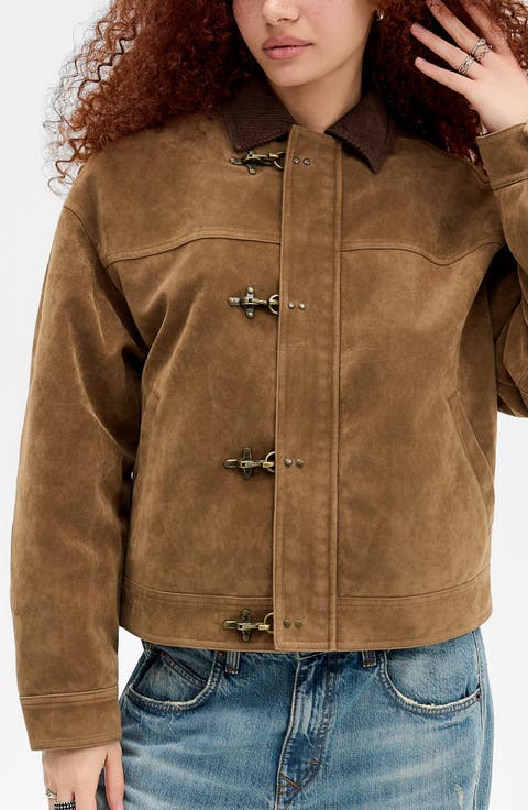 Clasp Faux Suede Jacket
