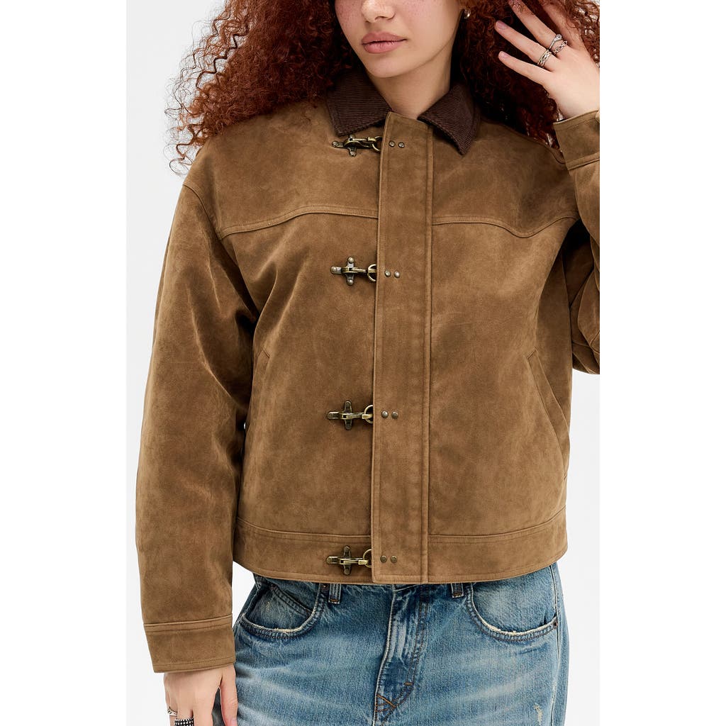 Bdg Urban Outfitters Clasp Faux Suede Jacket In Brown