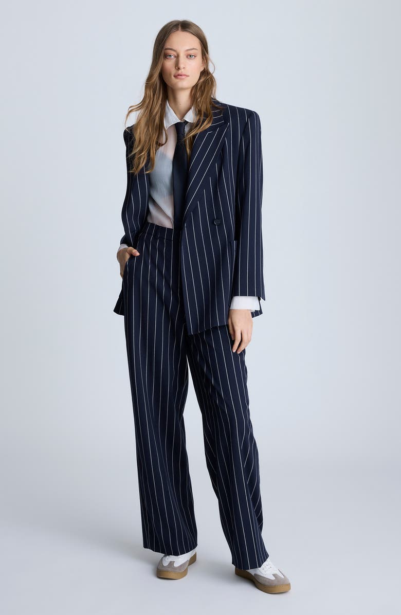 Kenneth Cole High Waist Stripe Wide Leg Pants, Alternate, color, Dark Navy/ Pure White