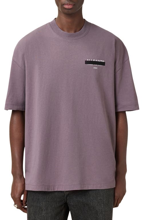 Allsaints Redact Oversized Embroidered Logo T-shirt In Puce Purple