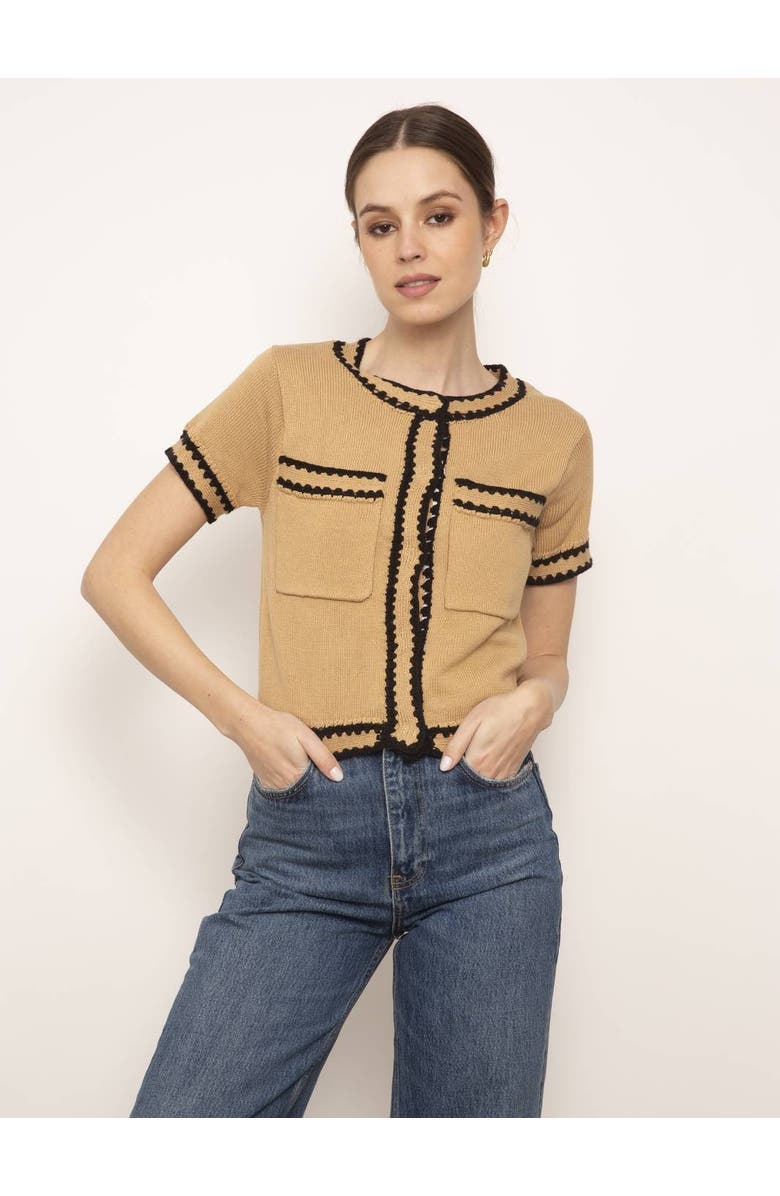 Central Park West Jules Crochet Edge Top, Main, color, Camel
