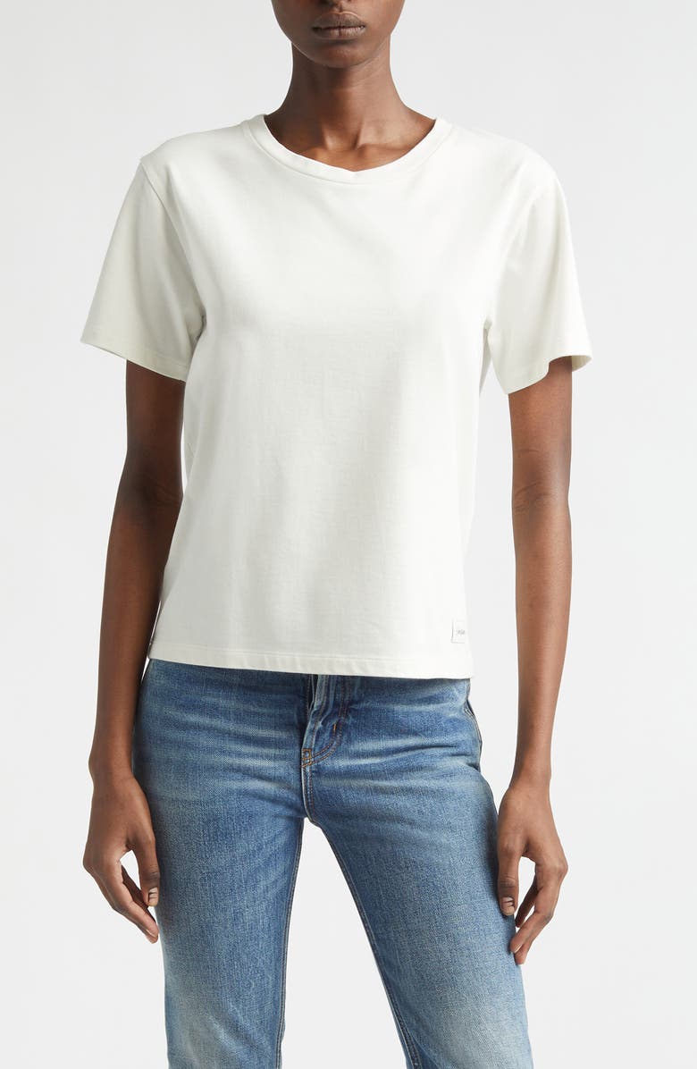 Saint Laurent Classic Logo Patch Cotton & Modal T-Shirt, Main, color, Naturel