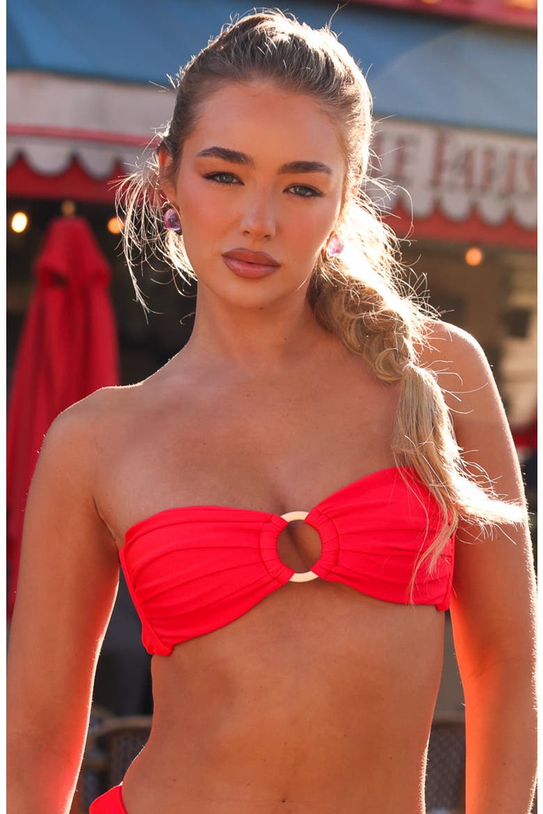 Strapless O-Ring Bikini Top, Alternate, color, CHERRY CRUSH