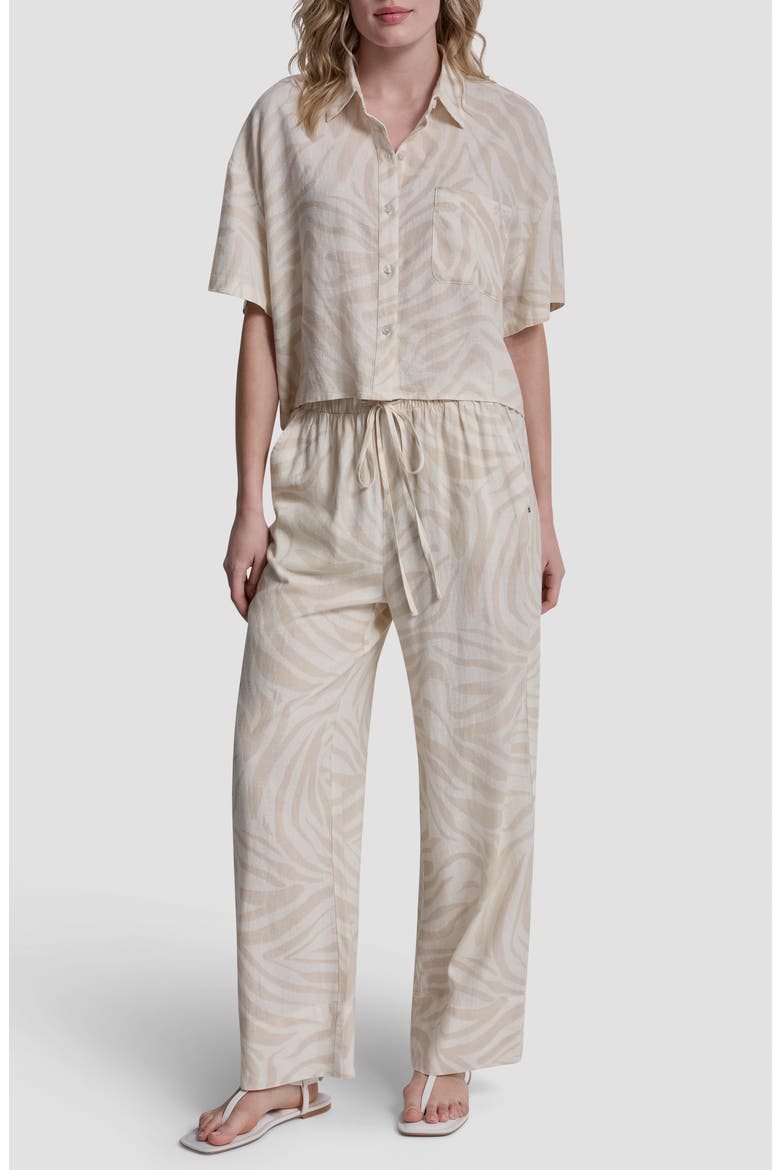 Cropped Drop Shoulder Linen Blend Top, Alternate, color, ZEBRA EGGNOG COMBO