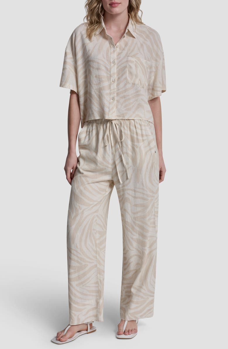 DKNY Jeans Cropped Drop Shoulder Linen Blend Top, Alternate, color, 