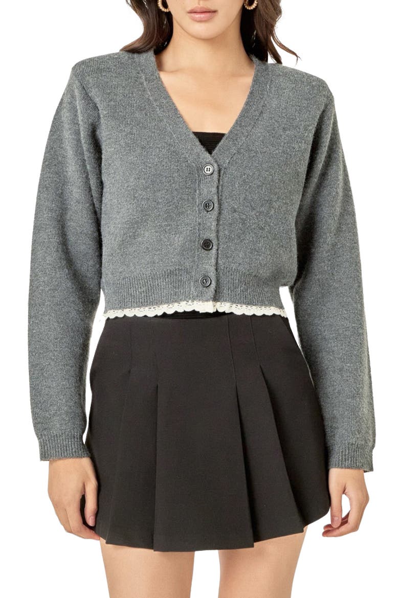 Lace Trim Cardigan, Main, color, CHARCOAL