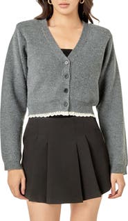 English Factory Lace Trim Cardigan