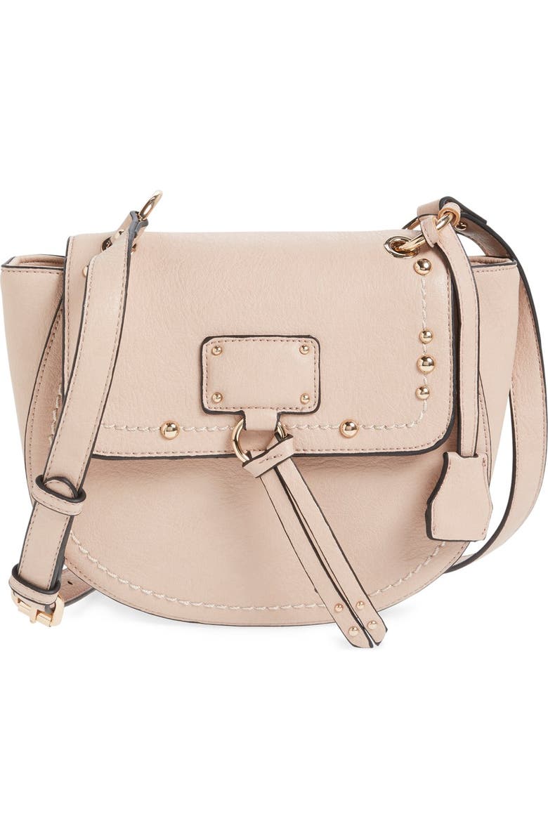 Sole Society Studded Faux Leather Crossbody Bag, Main, color,