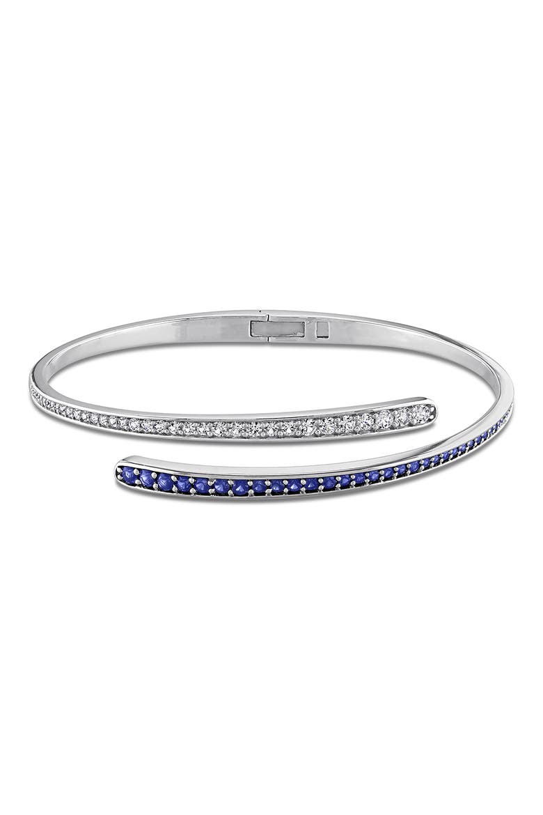 Sterling Silver Lab Created Sapphire Crossover Bangle Bracelet, Main, color, BLUE