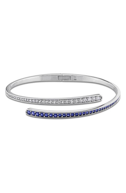 Sterling Silver Lab Created Sapphire Crossover Bangle Bracelet