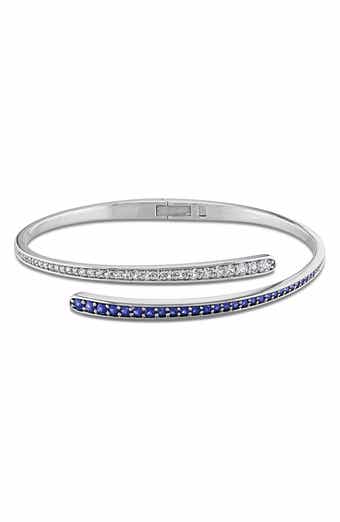 Sterling Silver Lab Created Sapphire Crossover Bangle Bracelet