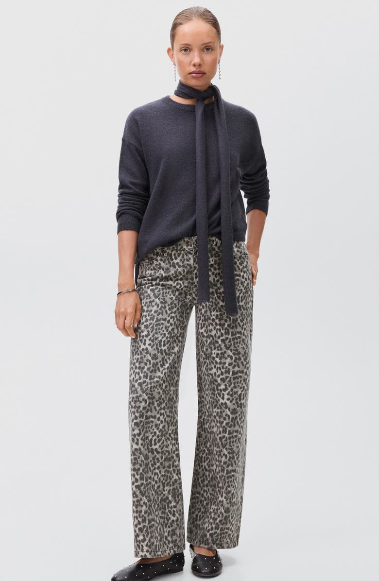 MANGO TEEN Leopard Print Wide Leg Jeans, Alternate, color, Denim Grey