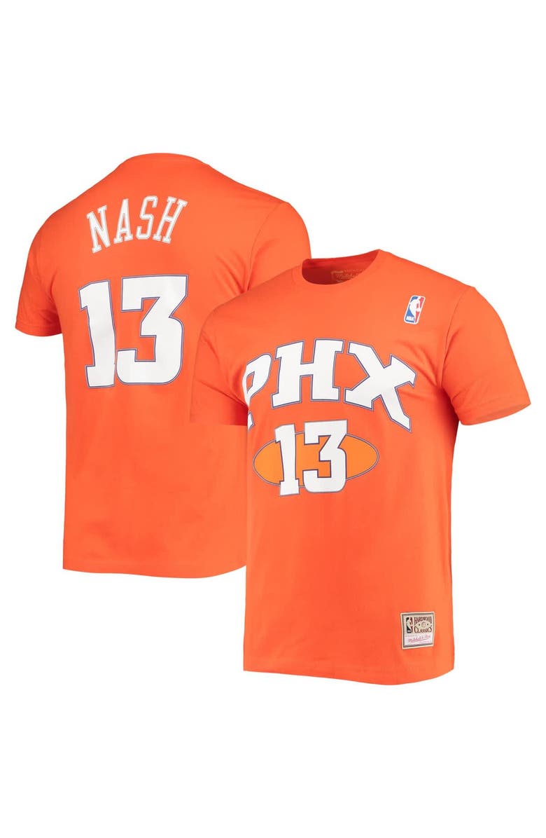 Mitchell & Ness Men's Mitchell & Ness Steve Nash Orange Phoenix Suns Hardwood Classics Stitch Name & Number T-Shirt, Main, color, 