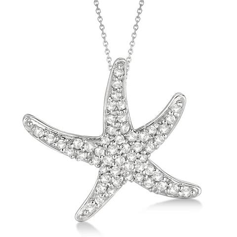 Diamond Starfish Pendant Necklace 14k