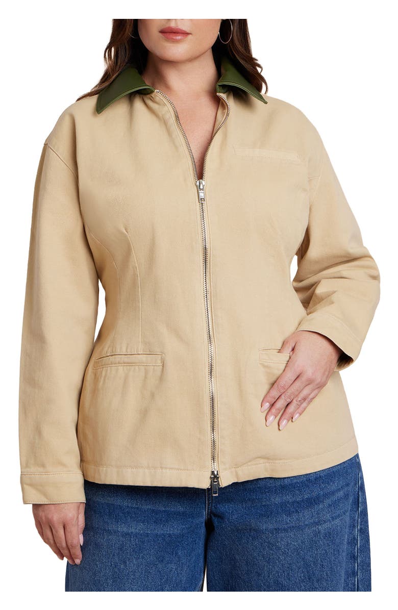 ELOQUII Nipped Waist Barn Jacket With Faux Leather Collar, Main, color, Ginger Root