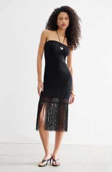 Strapless Fringe Sweater Tube Dress