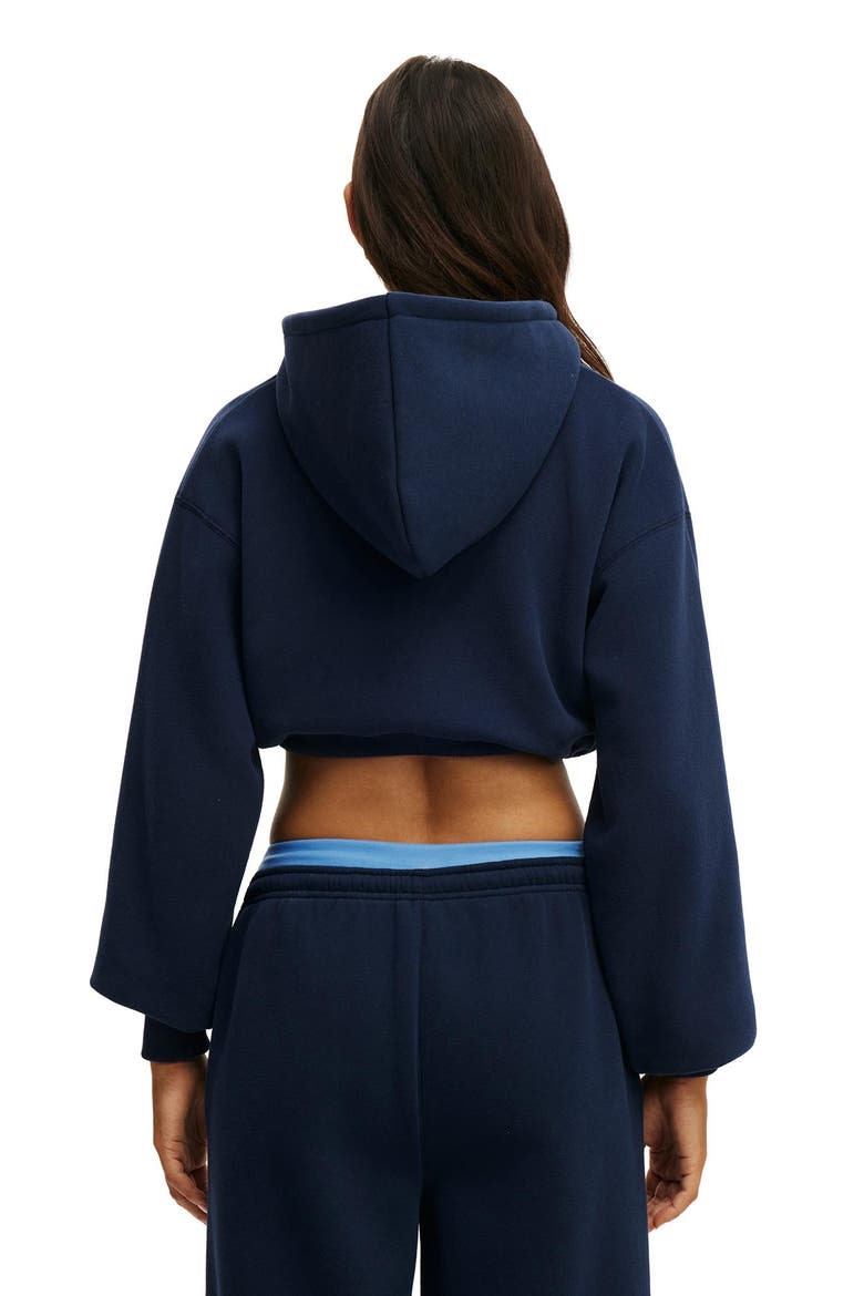 Women's Active Plush Micro Cropped Zip Through, Alternate, color, Prep Sport Navy