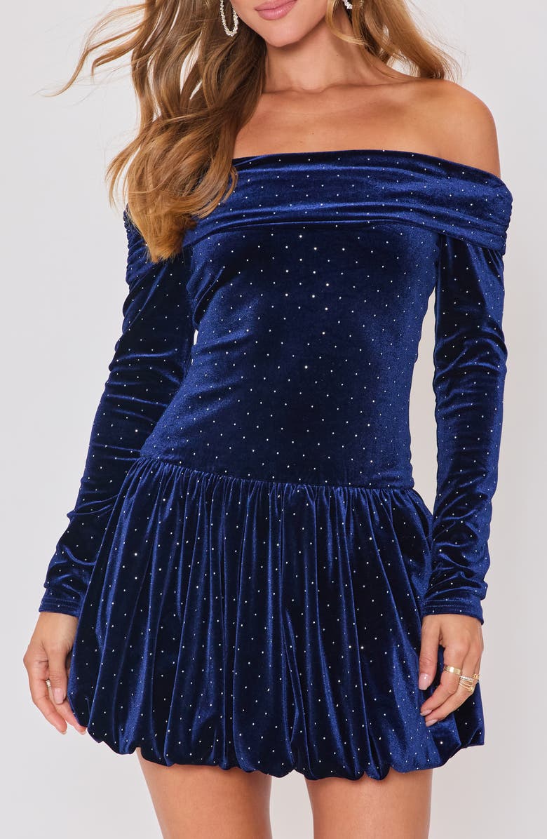 VICI Collection Hostess Off the Shoulder Long Sleeve Velvet Minidress, Main, color, Navy