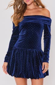 VICI Collection Hostess Off the Shoulder Long Sleeve Velvet Minidress