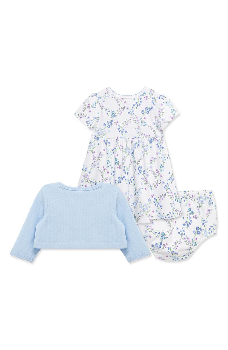 Little Me Trellis Dress, Cardigan & Bloomers Set, Alternate, color, Floral