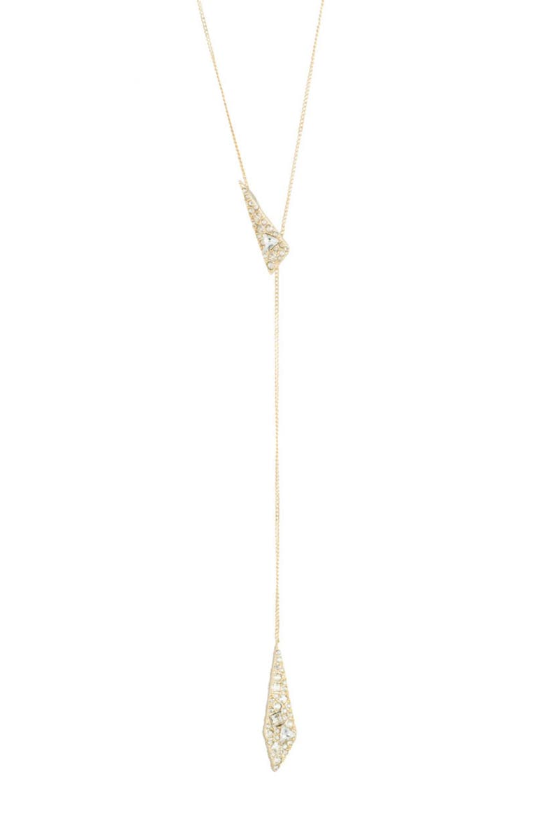 Essentials Crystal Encrusted Origami Y-Necklace, Alternate, color, GOLD