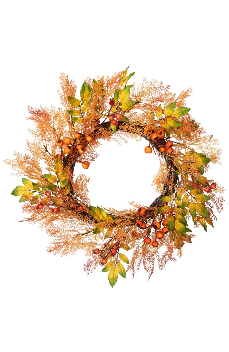 Northlight Berry, Caspia and Two-Toned Autumn Leaves Artificial Fall Harvest Wreath - 24", Main, color, Yellow