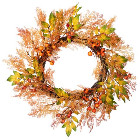 Berry, Caspia and Two-Toned Autumn Leaves Artificial Fall Harvest Wreath - 24"