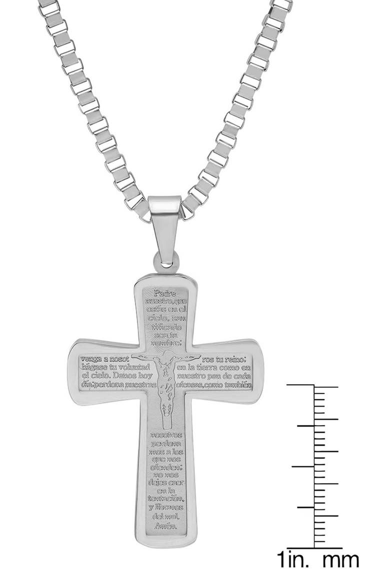 Men's Spanish Lord's Prayer Cross Pendant Necklace, Main, color, SILVER