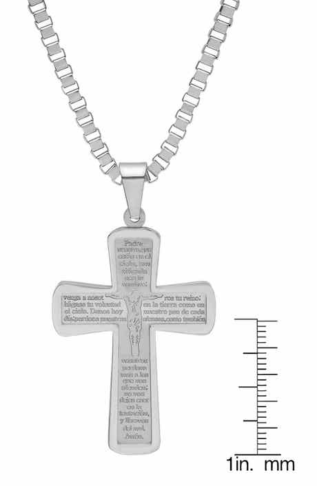Men's Spanish Lord's Prayer Cross Pendant Necklace