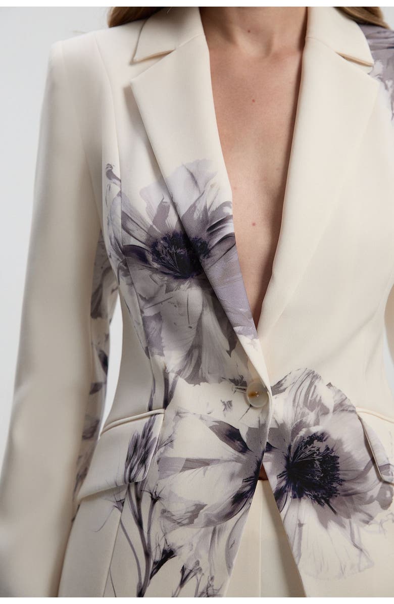 Karen Millen Floral Crepe Single Breasted Blazer, Alternate, color, Multi