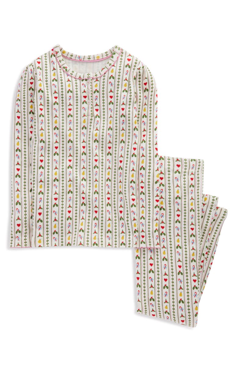 Mini Boden Kids' Print Fitted Two-Piece Cotton Henley Pajamas, Main, color, Soft Ivory Nutcracker Stripe