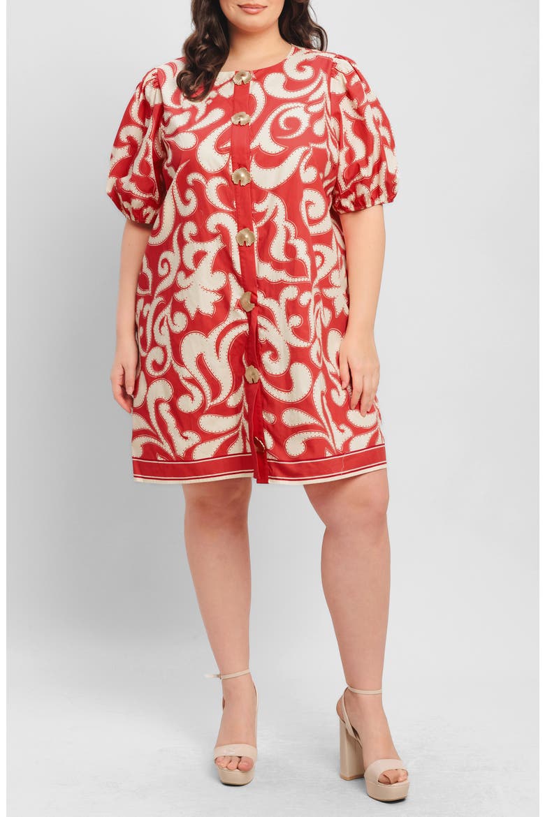 Print Cotton Minidress, Main, color, RED/ IVORY