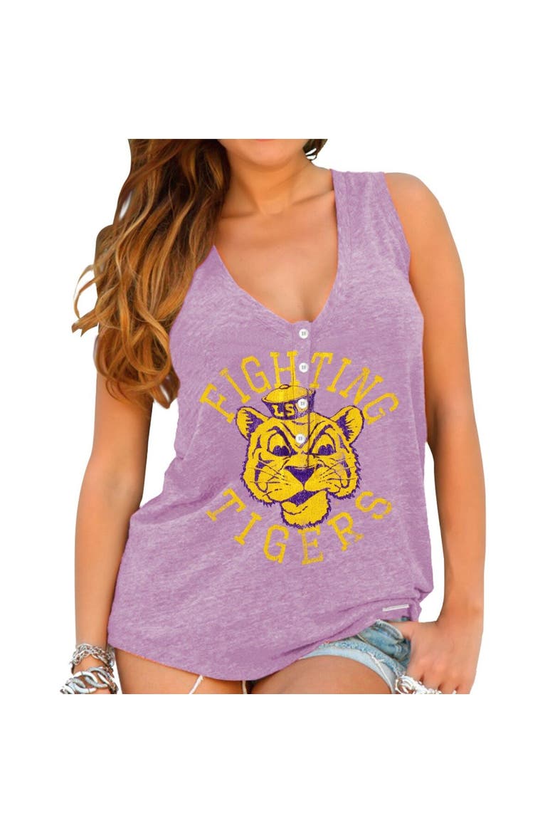Women's LSU Tigers Original Retro Brand Purple Relaxed Henley Tank Top, Alternate, color, Purple
