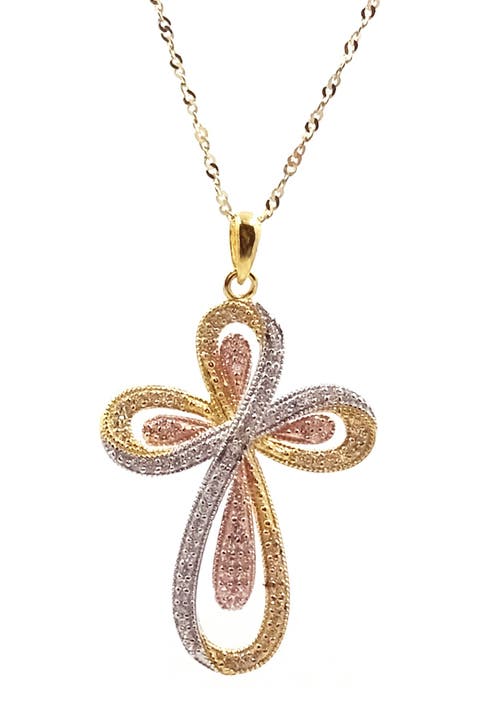 Tricolor Pavé Cubic Zirconia Cross Pendant Necklace