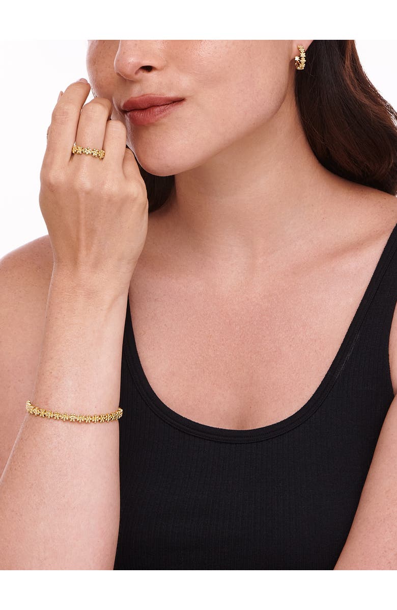 DEVATA Daisy Flower Eternity Bangle Bracelet in Gold Plated Sterling Silver, Alternate, color, Yellow Gold