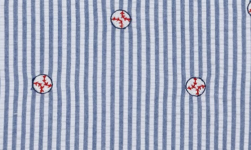 Shop Little Me Embroidered Seersucker Cotton Romper & Bucket Hat Set In Blue