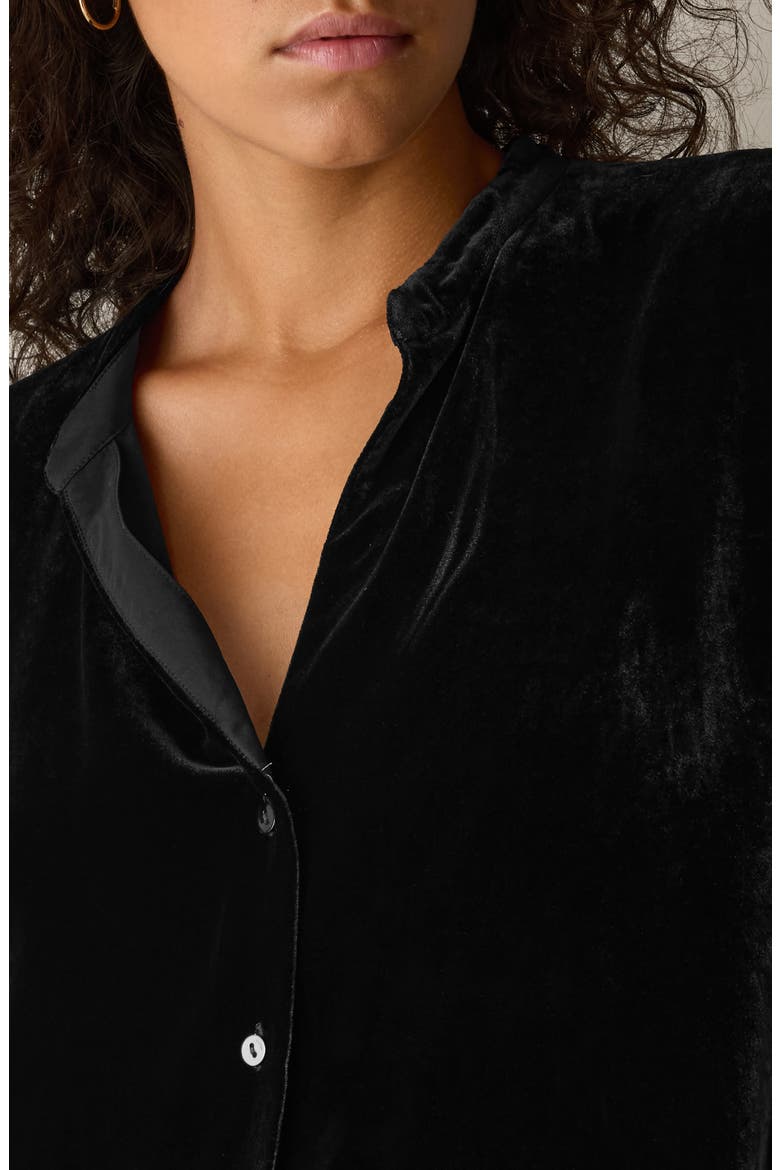Mandarin Collar Velvet Button-Up Shirt, Alternate, color, BLACK