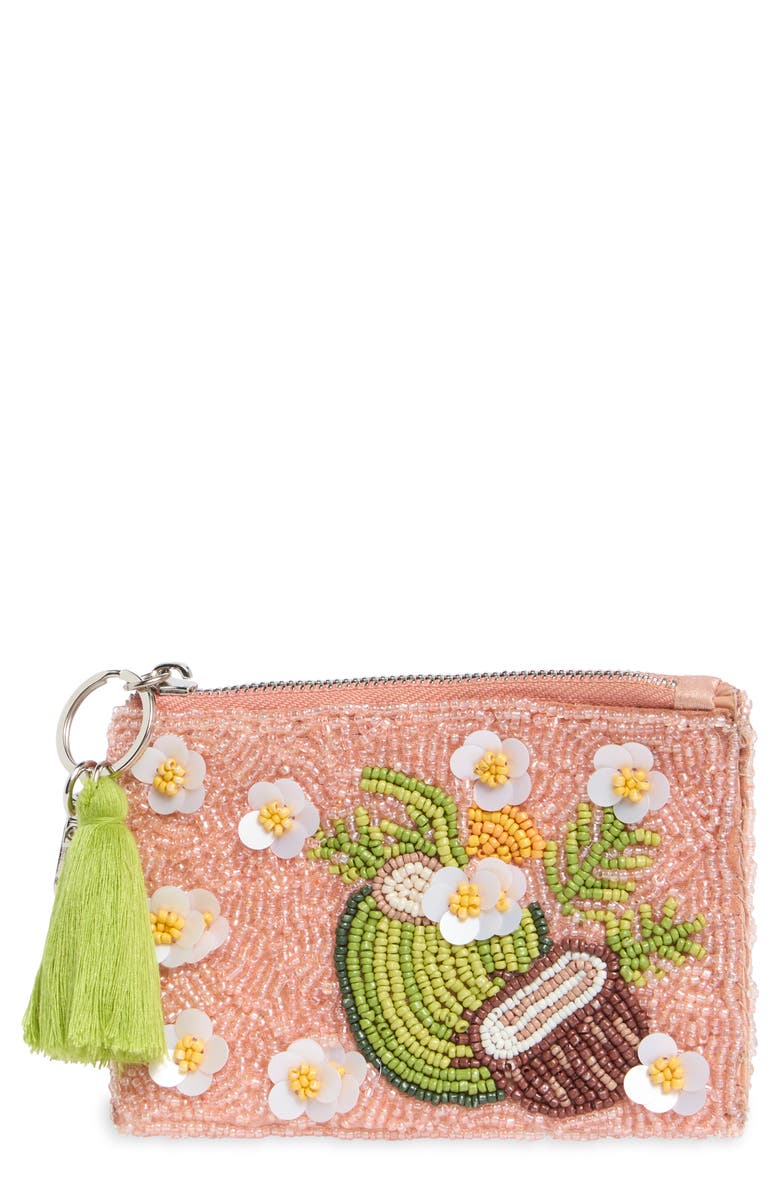Collection XIIX Beaded Coconut Zip Pouch, Main, color, Coral Multi