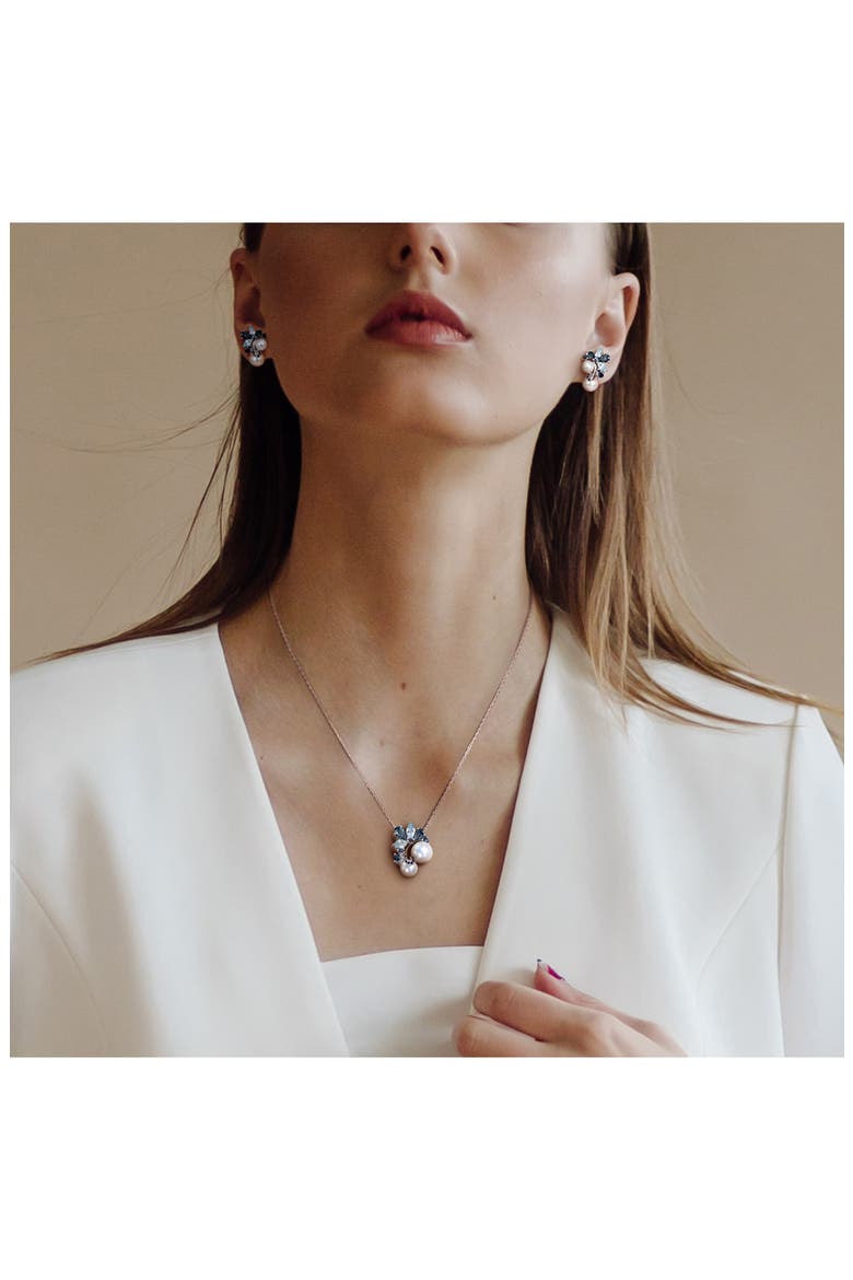 Cultured Freshwater Pearl & Sapphire Pendant Necklace & Stud Earrings Set, Alternate, color, BLUE
