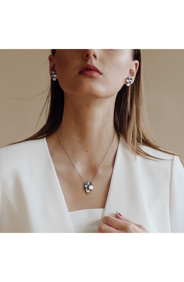 DELMAR Cultured Freshwater Pearl & Sapphire Pendant Necklace & Stud Earrings Set, Alternate, color, 