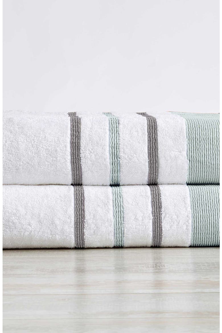 Luxurious Cotton 2-Pack Decorative Bath Towel Set, Alternate, color, EUCALYPTUS / GREY