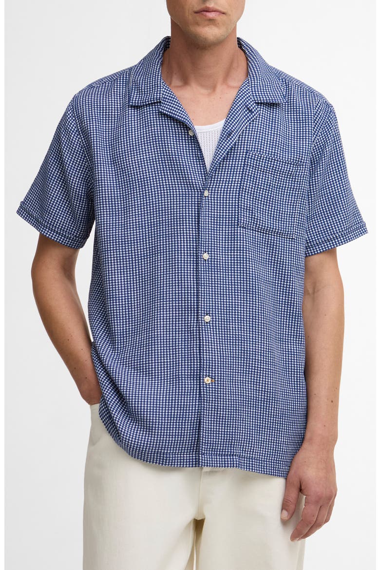 Rudbek Geo Jacquard Cotton Camp Shirt, Main, color, NAVY
