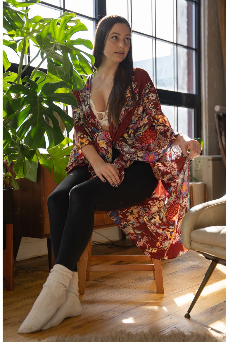 Floral Ruana, Alternate, color, RUST