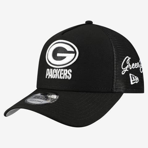 Men's New Era Black Green Bay Packers City Script 9FORTY A-Frame Adjustable Hat
