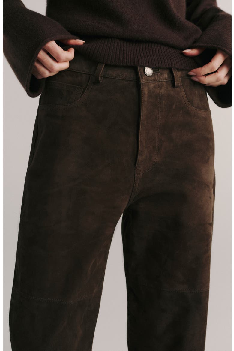 Daria Column High Waist Suede Leather Pants, Alternate, color, TOBACCO SUEDE