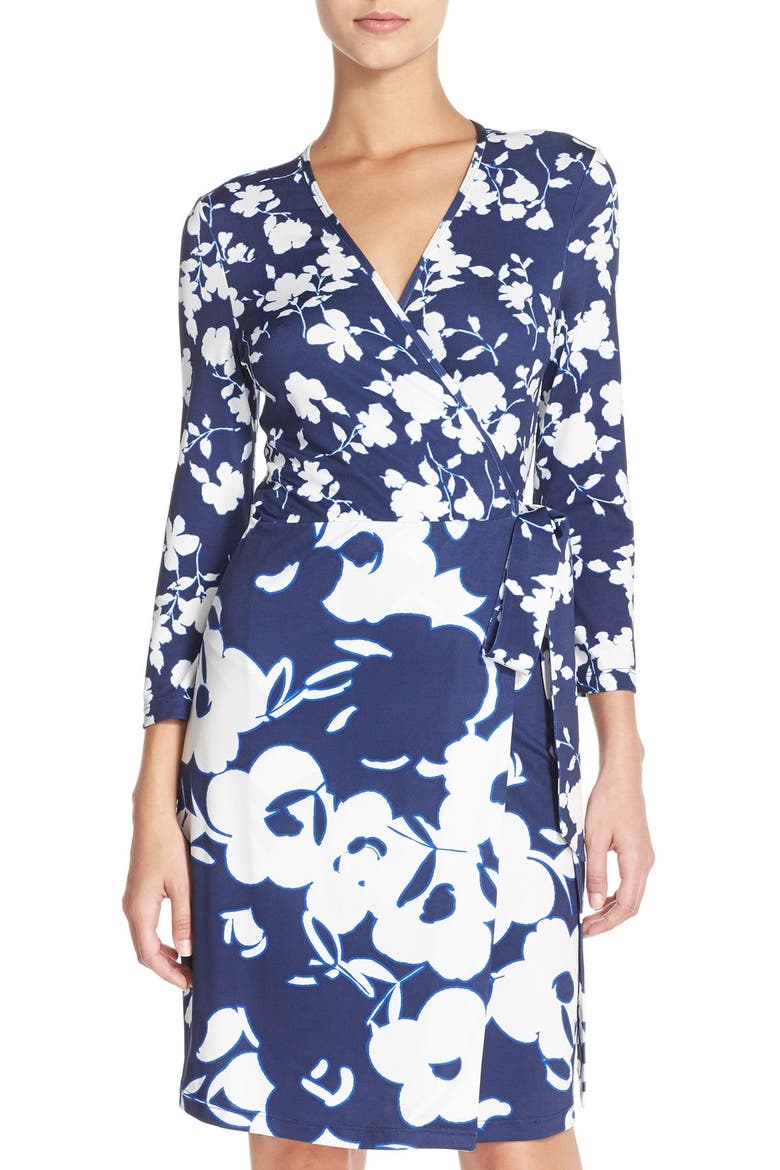 Floral Jersey Wrap Dress, Main, color, NAVY FLORAL