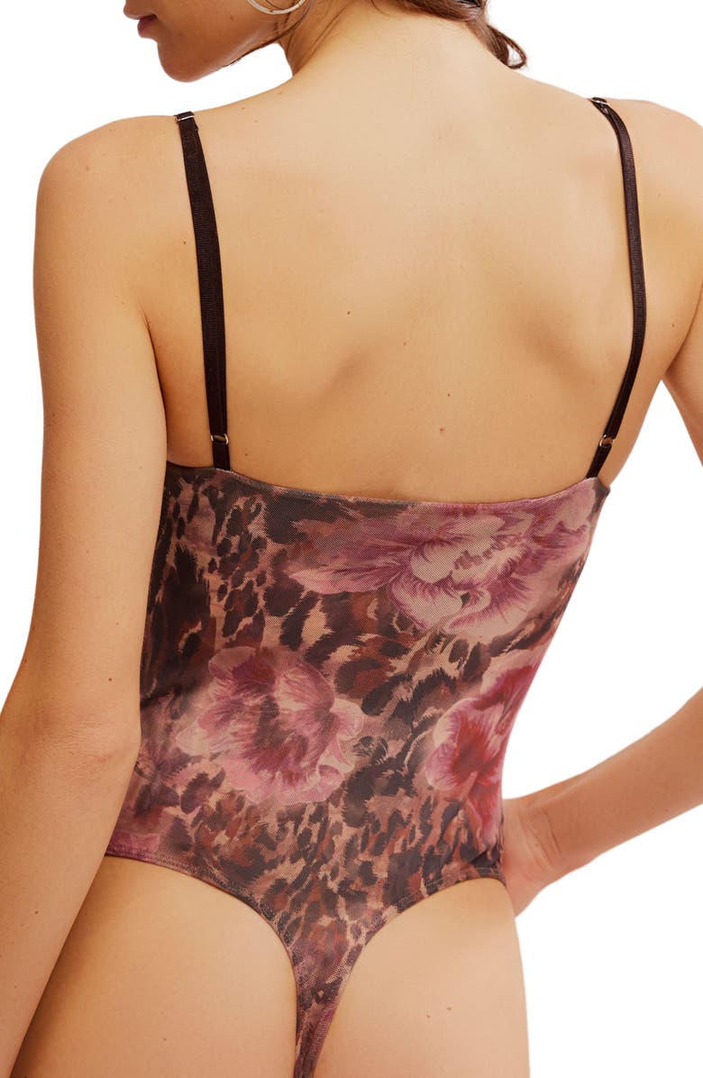 Free People Intimately FP Floral Mesh Bodysuit, Alternate, color, Shaved Chocolate Combo