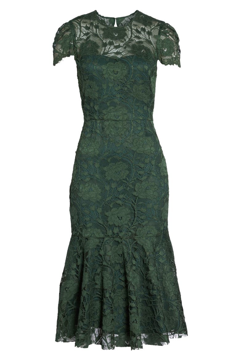 Eve Lace Midi Dress, Alternate, color, FOREST GREEN